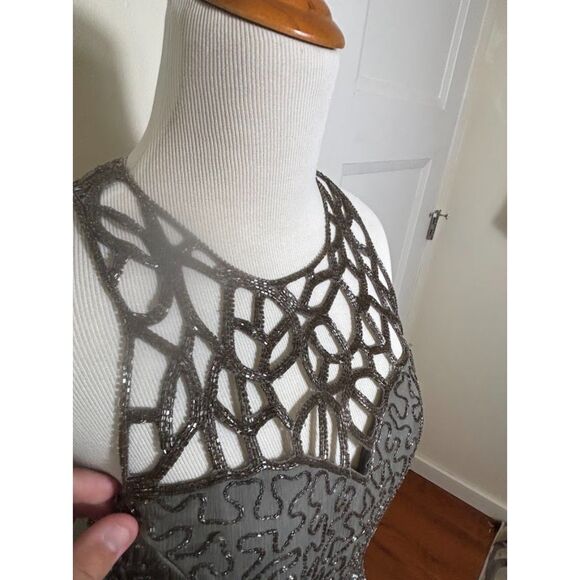 VTG Scala Beaded Gown Glam Formal Evening Wear Event size XL Silver Gray Silk - Picture 7 of 9